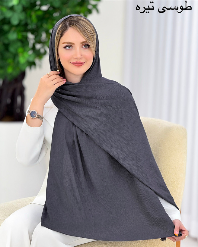 شال پلیسه برشکا منگوله دار طوسی تیره
