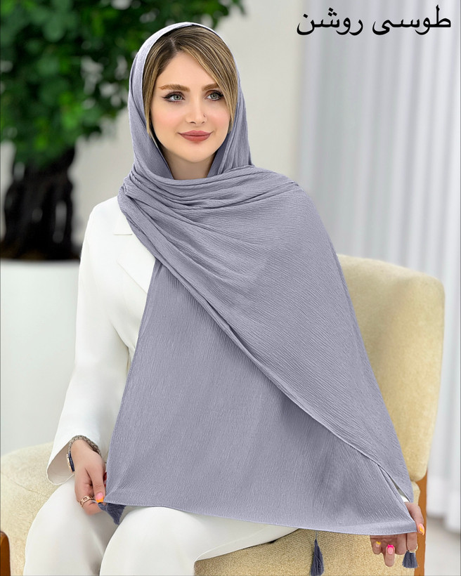 شال پلیسه برشکا منگوله دار طوسی روشن
